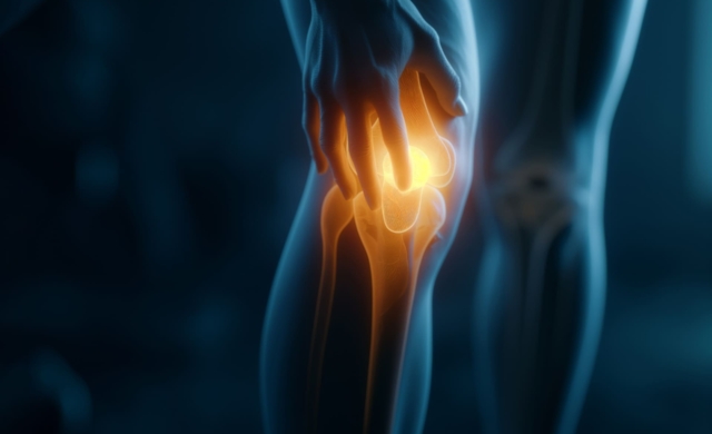 Radiografía de primer plano de un hombre con dolor de rodilla.