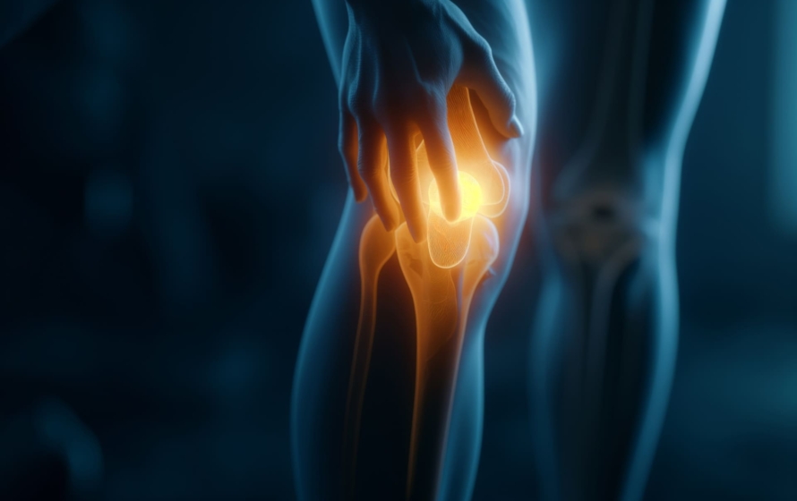 Radiografía de primer plano de un hombre con dolor de rodilla.
